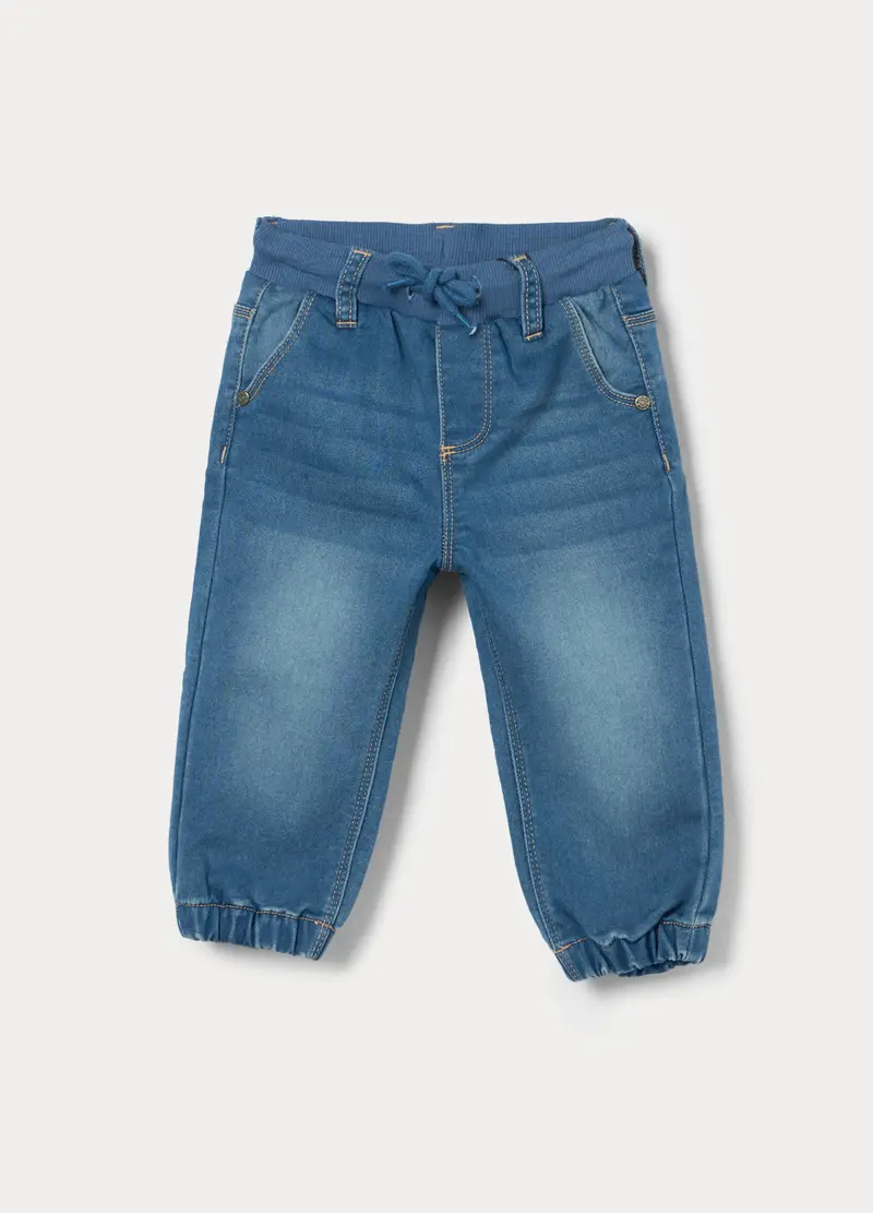 Jogger In Denim Misto Cotone Bimbo, Bambino, Blu denim