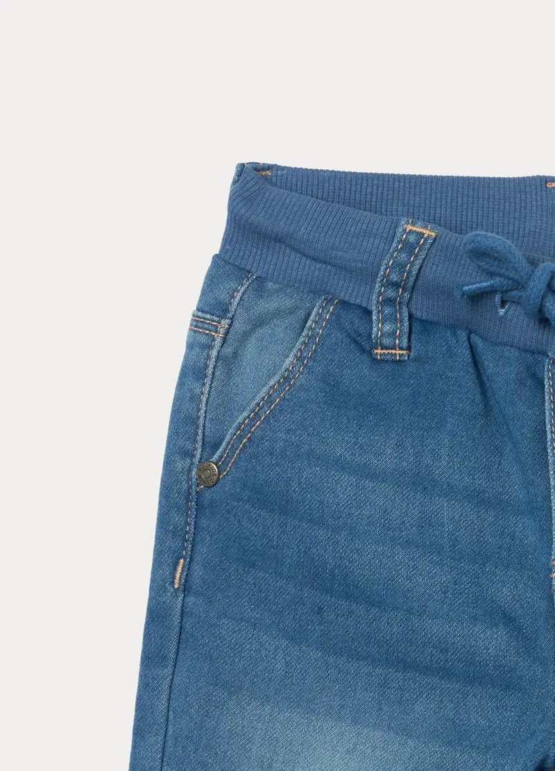 Jogger In Denim Misto Cotone Bimbo, Bambino, Blu denim miniatura 3