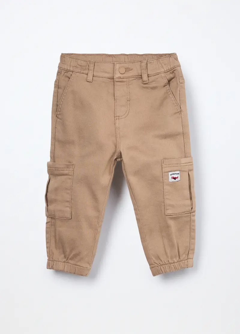 Jogger In Denim Misto Cotone Neonato, Bambino, Marrone chiaro