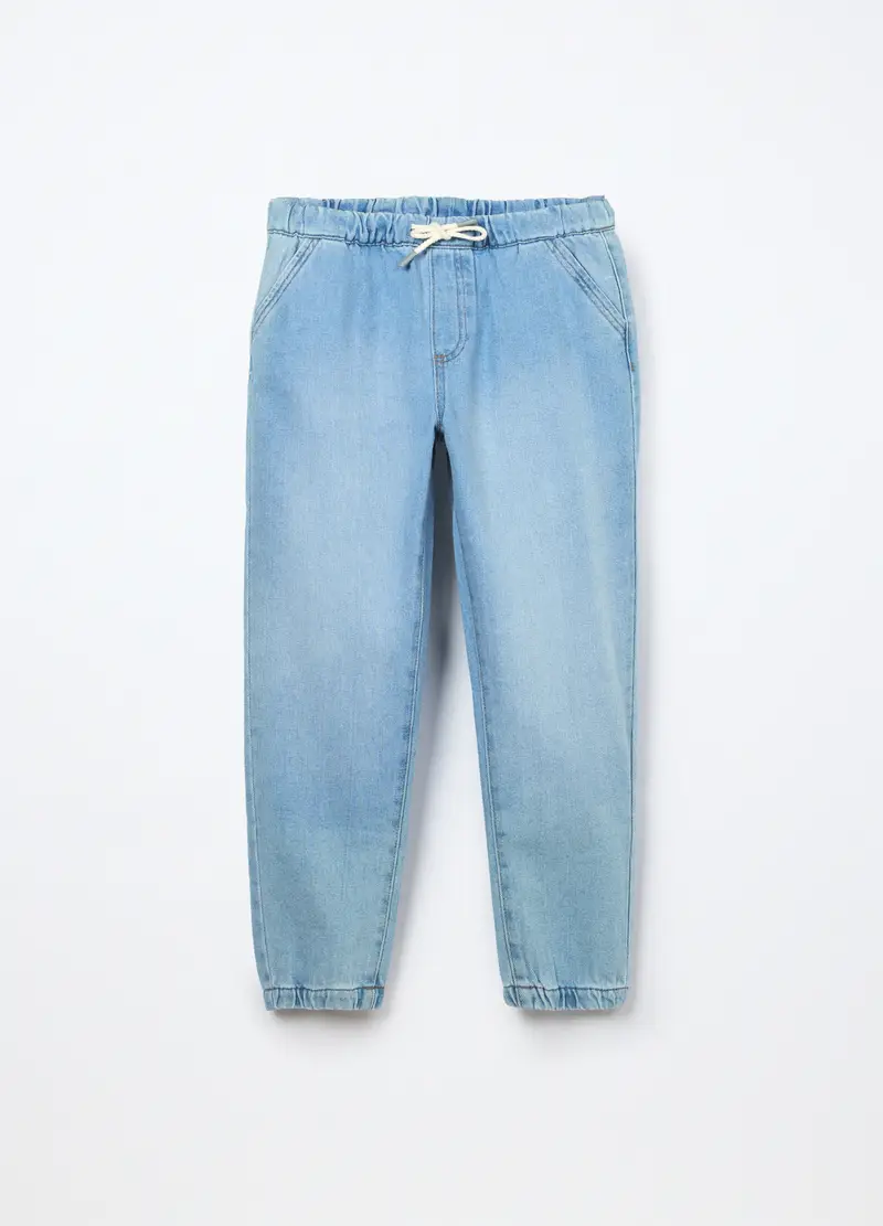 Jogger In Denim Misto Cotone Ragazzo, Bambino, Azzurro chiaro