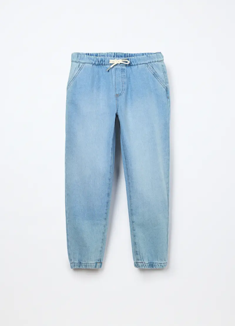 Jogger In Denim Misto Cotone Ragazzo, Bambino, Azzurro chiaro