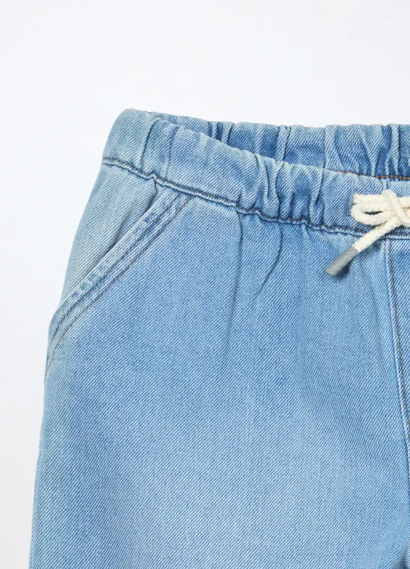 Jogger In Denim Misto Cotone Ragazzo, Bambino, Azzurro chiaro miniatura 3