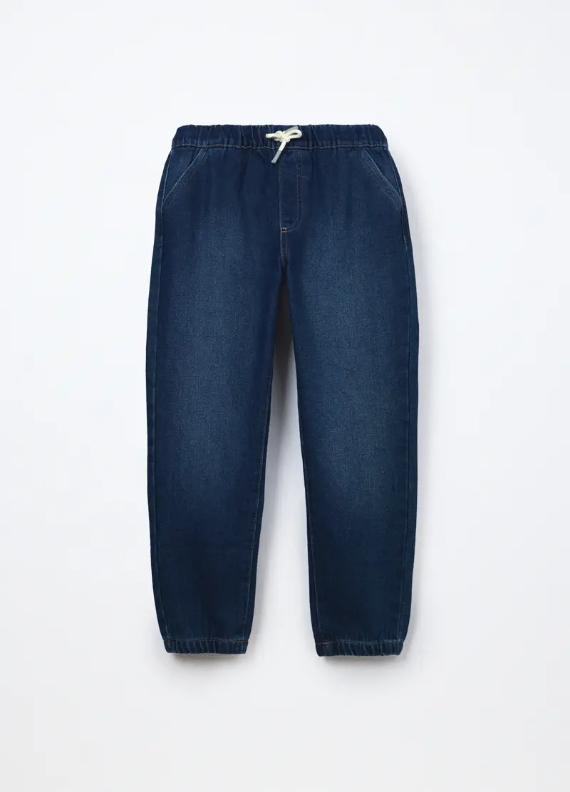 Jogger In Denim Misto Cotone Ragazzo, Bambino, Blu denim