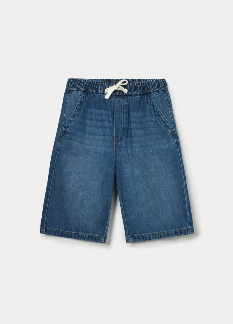 Jogger In Denim Misto Cotone Ragazzo, Bambino, Blu denim