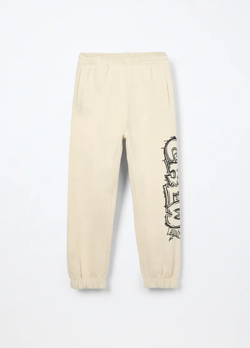 Jogger In Felpa Di Puro Cotone Ragazzo, Bambino, Bianco avorio