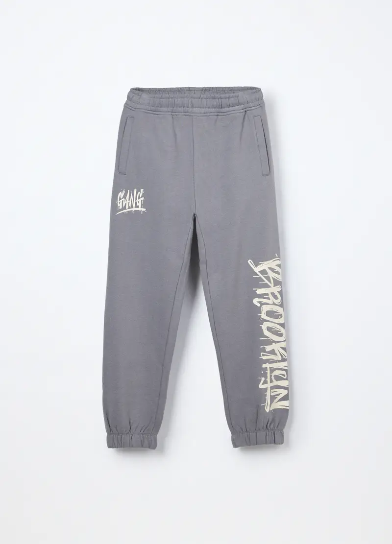 Jogger In Felpa Di Puro Cotone Ragazzo, Bambino, Grigio chiaro