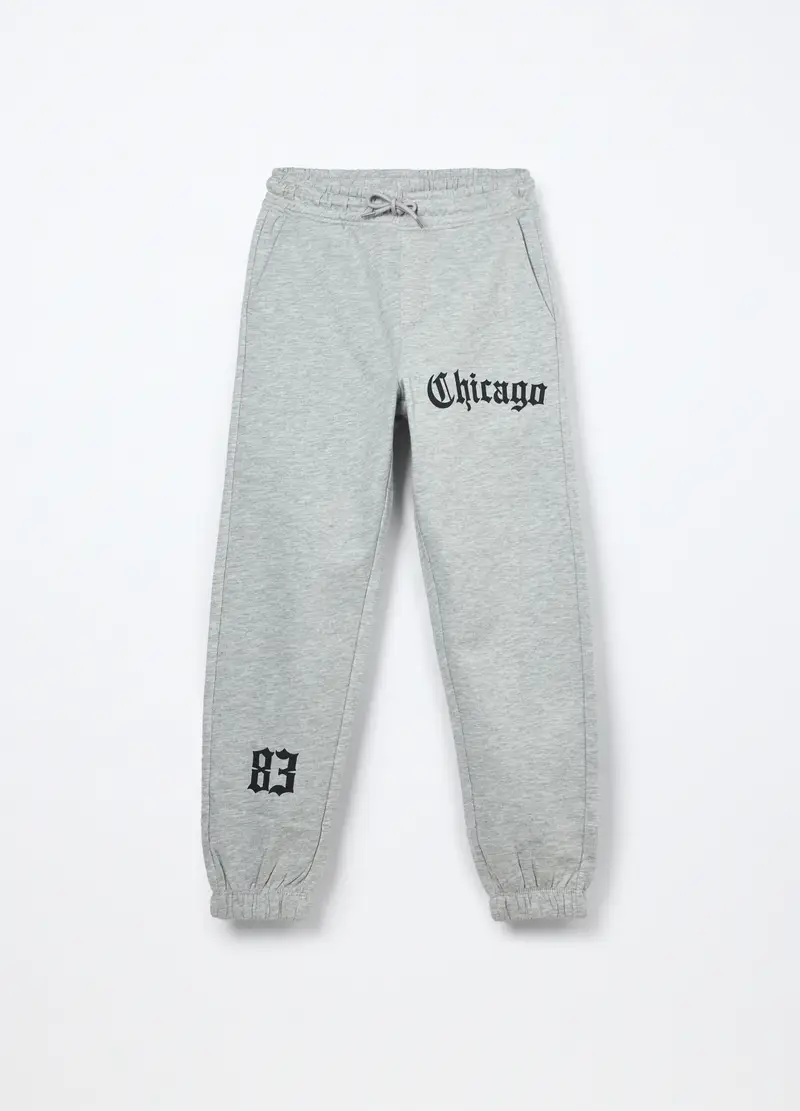 Jogger In Felpa Di Puro Cotone Ragazzo, Bambino, Grigio chiaro melange