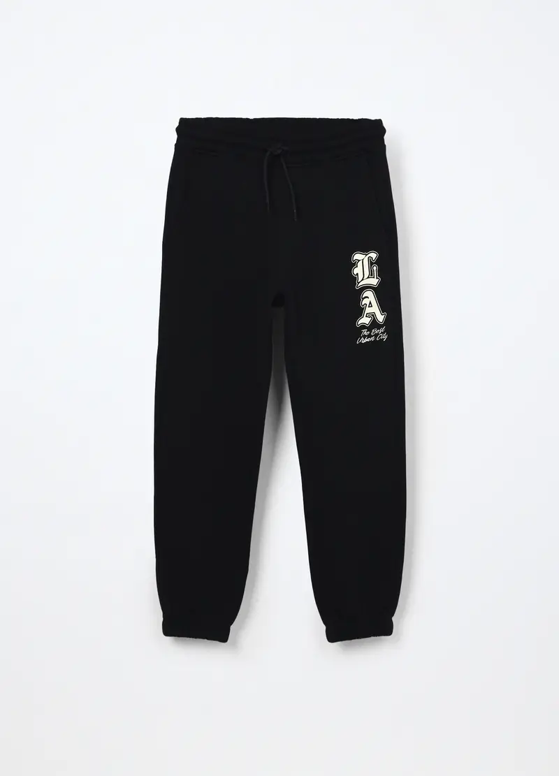 Jogger In Felpa Di Puro Cotone Ragazzo, Bambino, Nero