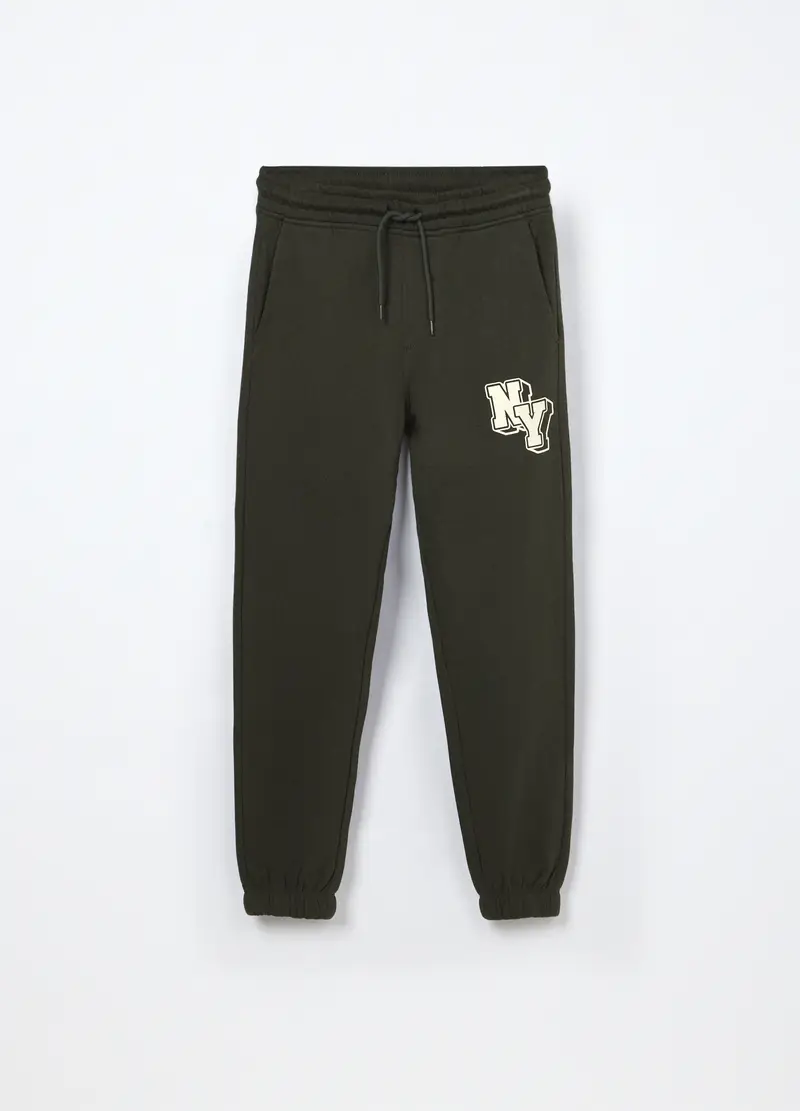 Jogger In Felpa Di Puro Cotone Ragazzo, Bambino, Verde scuro