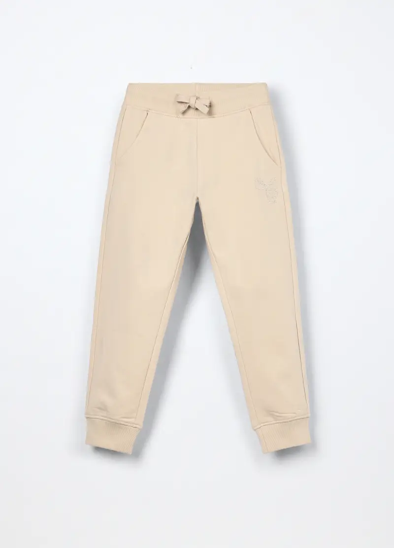 Jogger In French Terry Di Cotone Stretch Bambina, Beige chiaro