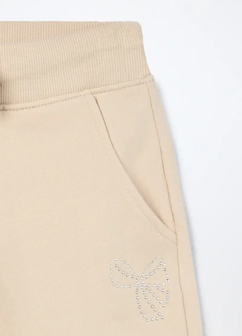 Jogger In French Terry Di Cotone Stretch Bambina, Beige chiaro miniatura 3