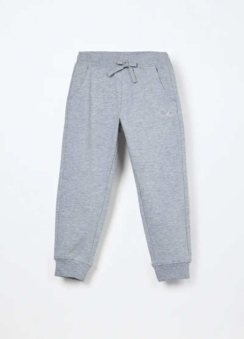 Jogger In French Terry Di Cotone Stretch Bambina, Grigio chiaro melange