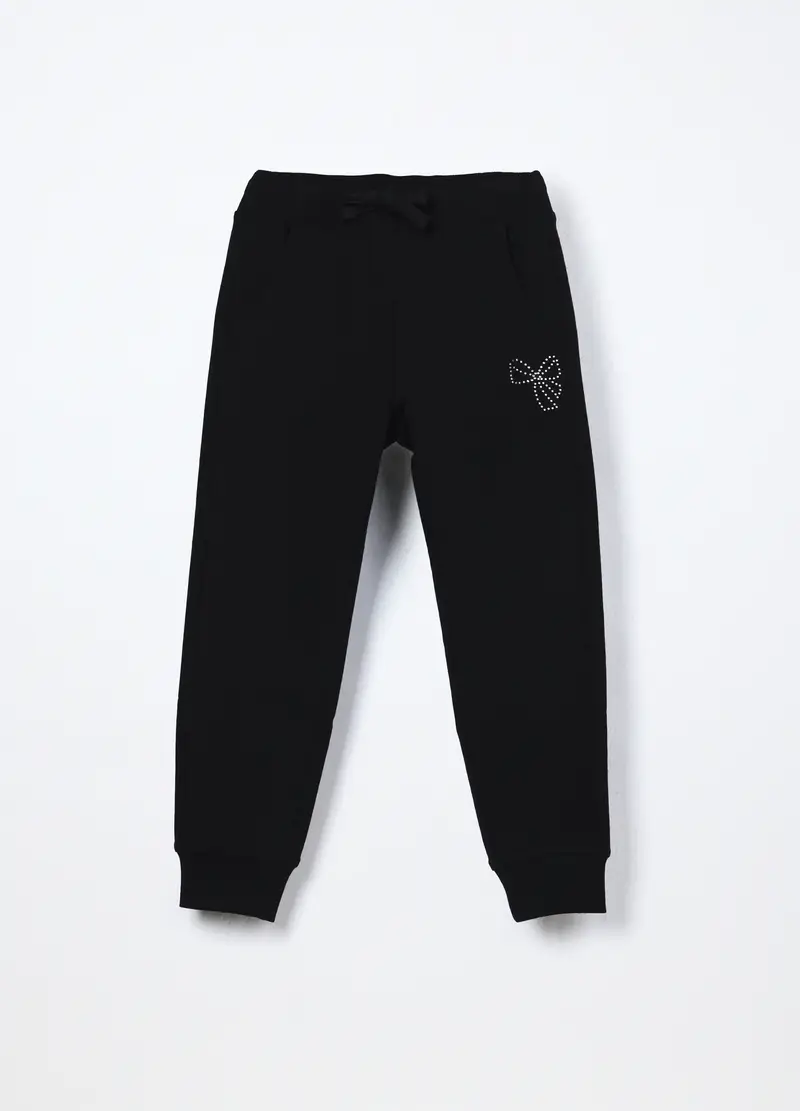 Jogger In French Terry Di Cotone Stretch Bambina, Nero