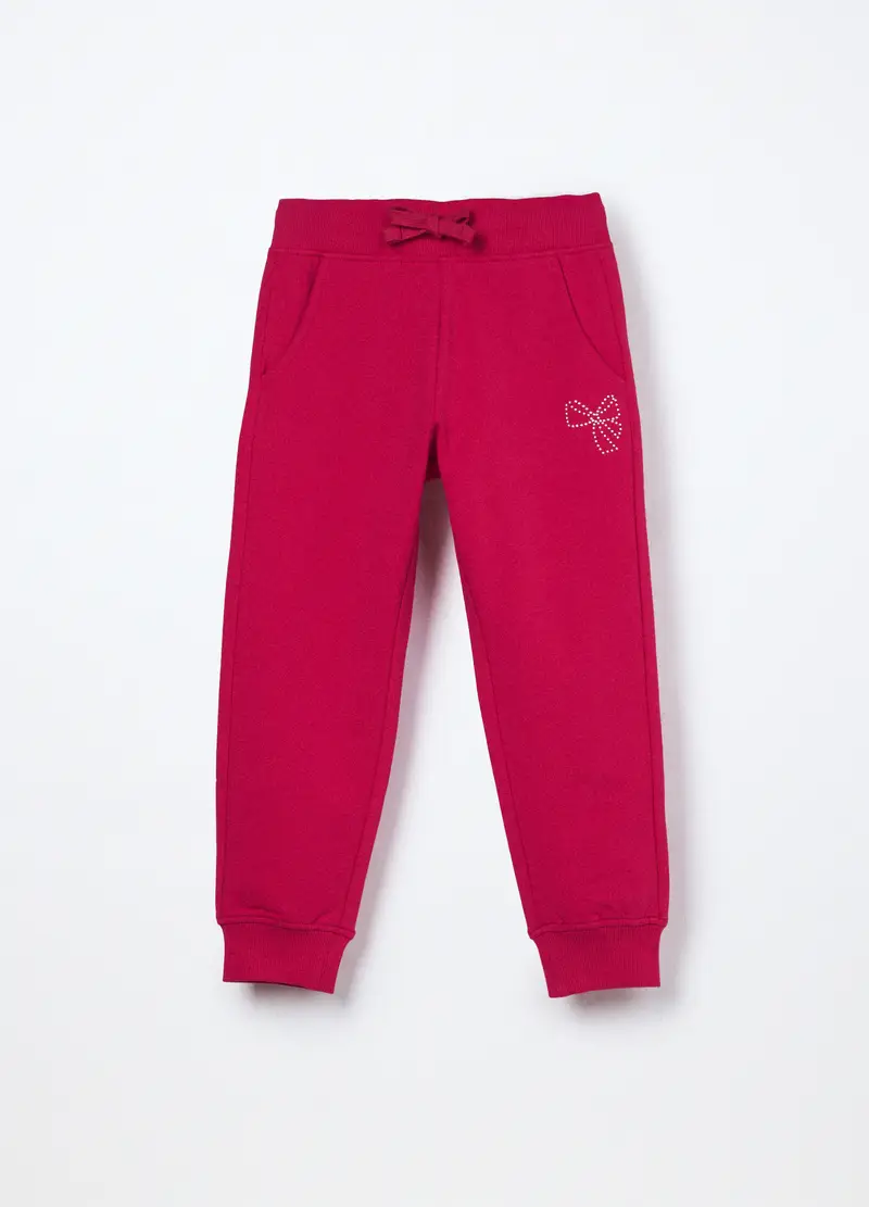 Jogger In French Terry Di Cotone Stretch Bambina, Rosso scuro