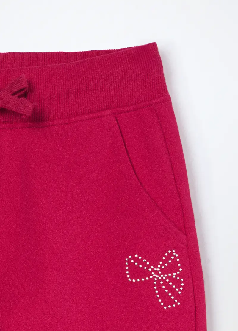 Jogger In French Terry Di Cotone Stretch Bambina, Rosso scuro miniatura 3