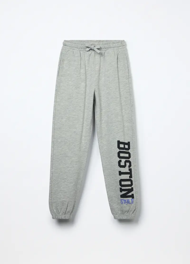 Jogger In French Terry Di Puro Cotone Bambina, Grigio chiaro melange