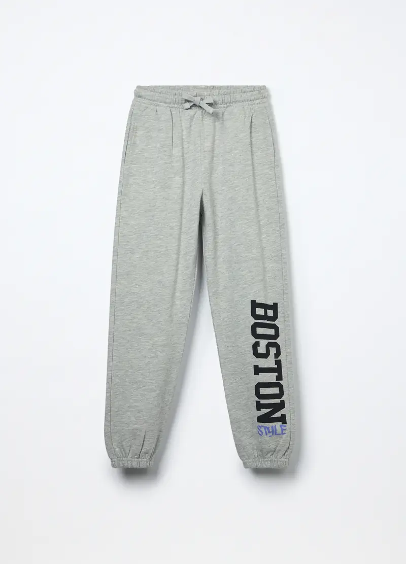 Blukids, Jogger In French Terry Di Puro Cotone Bambina, Grigio chiaro melange, Taglia: 9-10