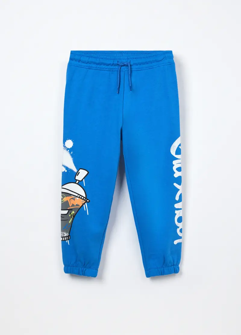 Jogger In French Terry Di Puro Cotone Bambino, Blu elettrico