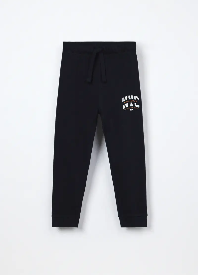 Jogger In French Terry Di Puro Cotone Bambino, Blu scuro