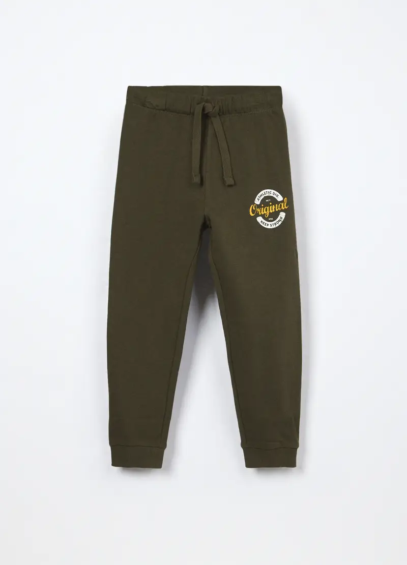 Jogger In French Terry Di Puro Cotone Bambino, Verde militare