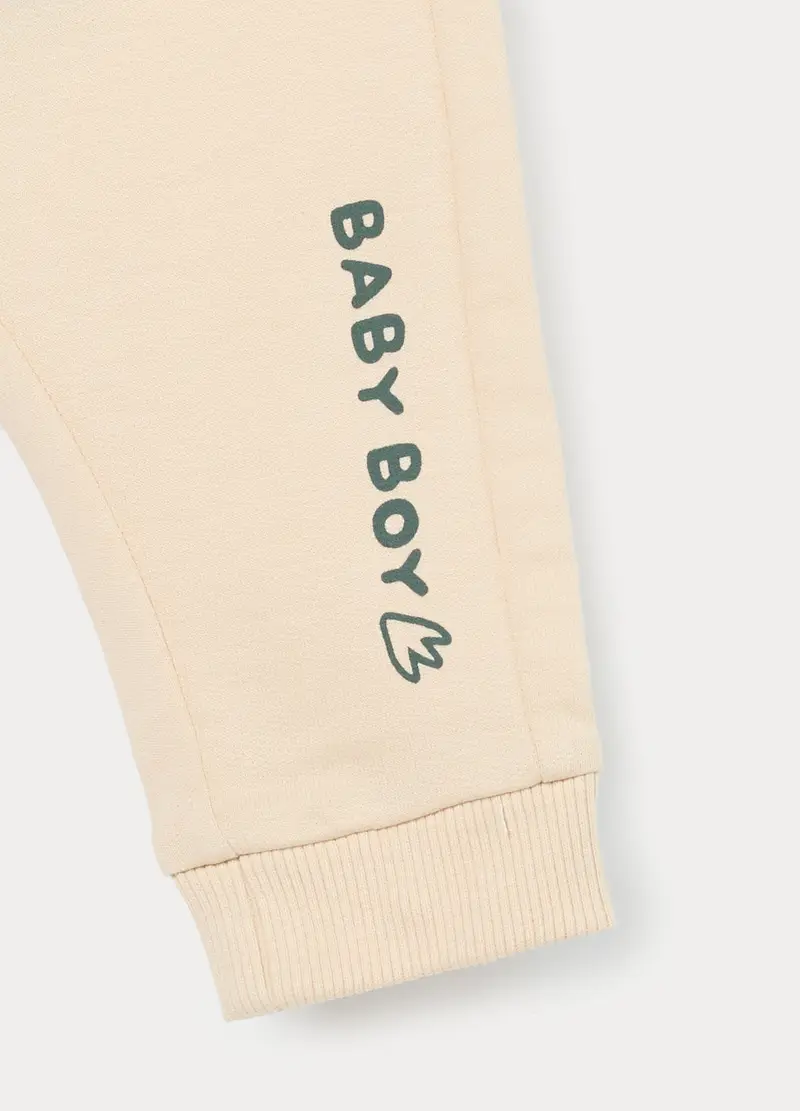 Jogger In French Terry Di Puro Cotone Neonato, Bianco avorio miniatura 3