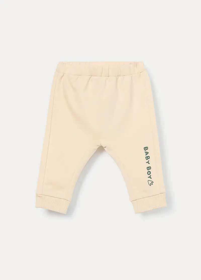 Jogger In French Terry Di Puro Cotone Neonato, Bianco avorio