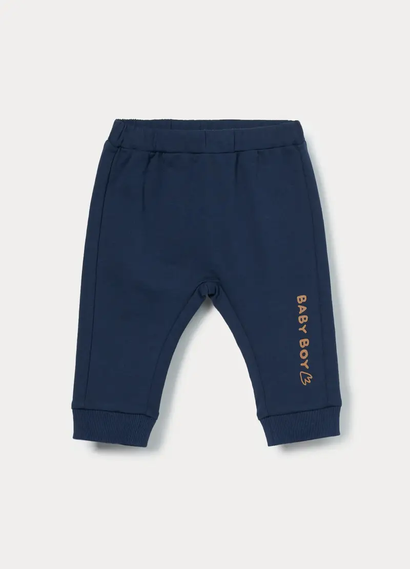 Jogger In French Terry Di Puro Cotone Neonato, Blu scuro