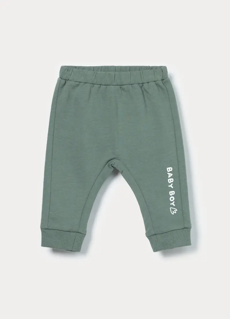 Jogger In French Terry Di Puro Cotone Neonato, Verde bosco