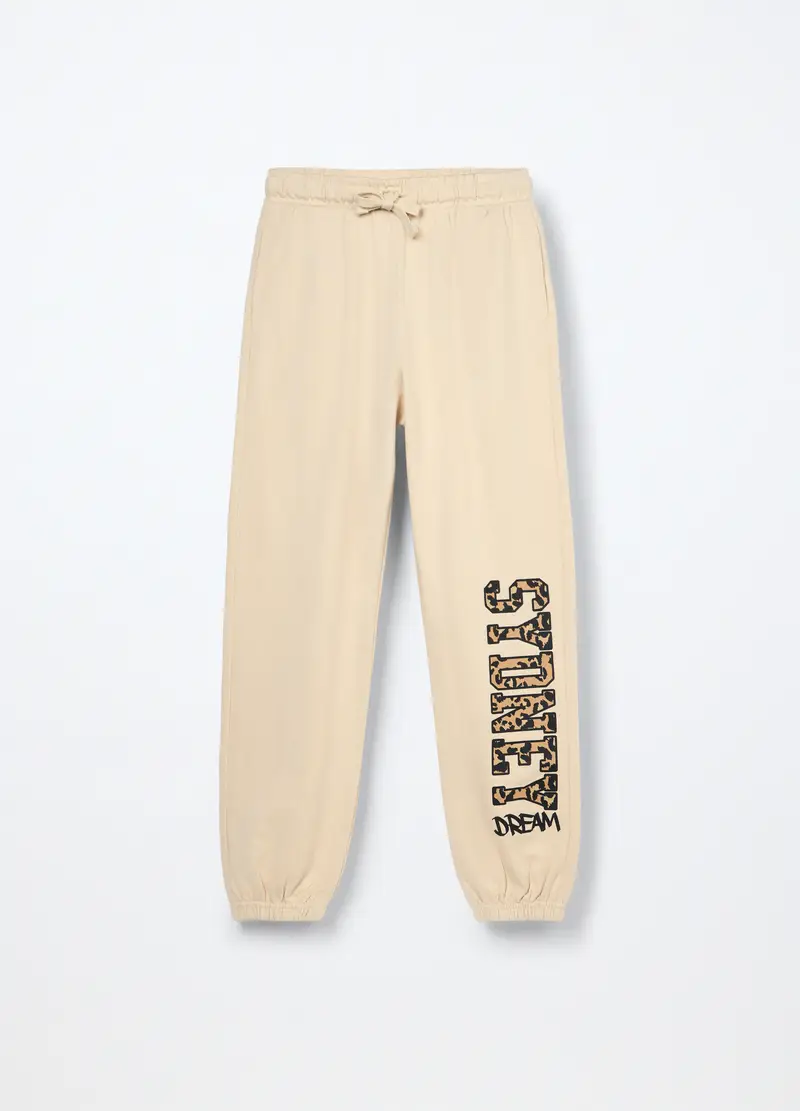 Jogger In French Terry Di Puro Cotone Ragazza, Bambina, Beige chiaro