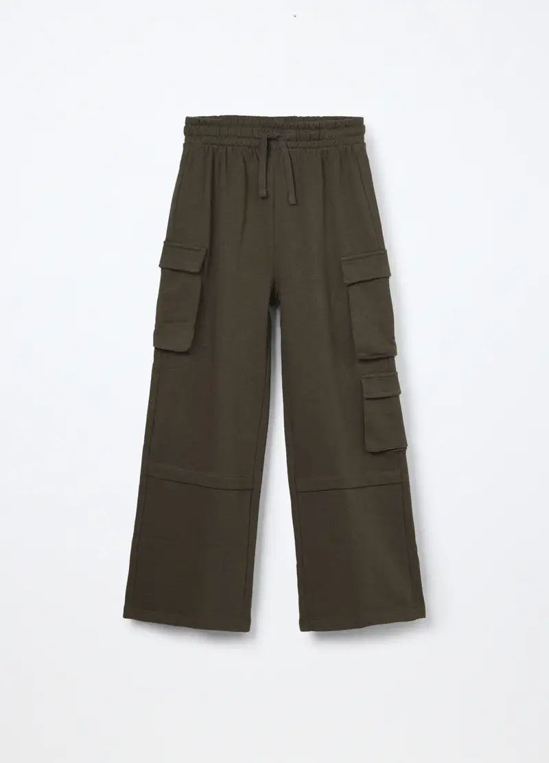 Jogger In French Terry Di Puro Cotone Ragazza, Bambina, Verde oliva