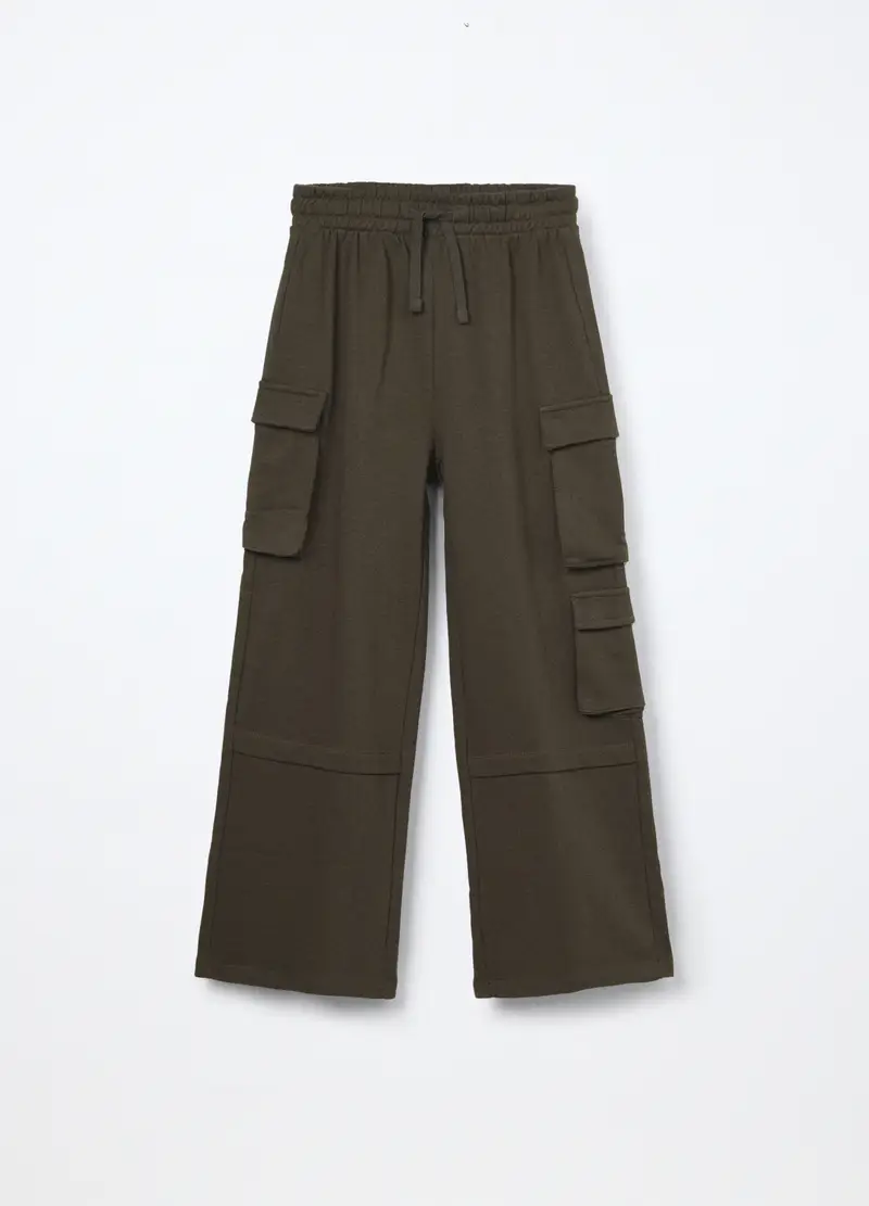 Jogger In French Terry Di Puro Cotone Ragazza, Bambina, Verde oliva