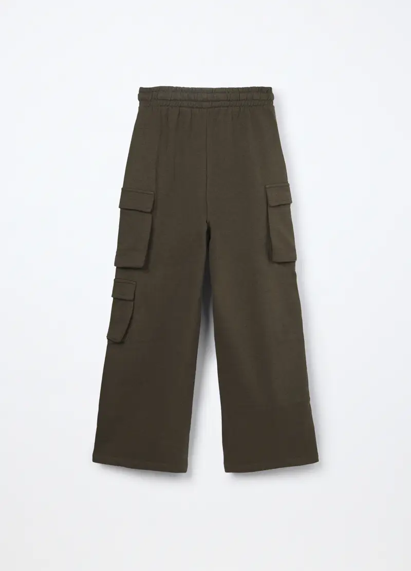 Jogger In French Terry Di Puro Cotone Ragazza, Bambina, Verde oliva miniatura 2