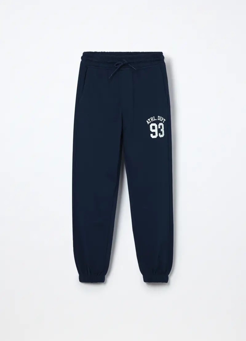 Jogger In French Terry Di Puro Cotone Ragazzo, Bambino, Blu scuro