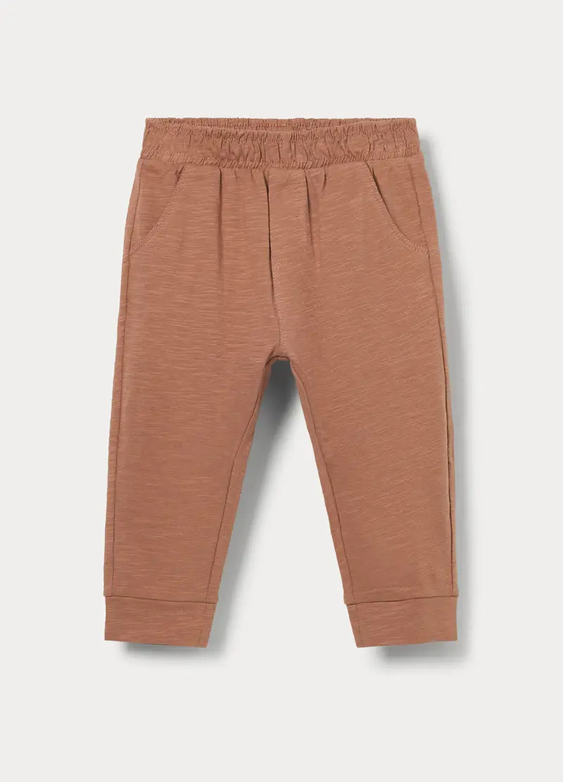 Jogger In Jersey Slub Di Puro Cotone Bimbo, Bambino, Marrone cognac