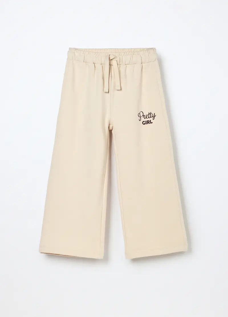 Jogger In Misto Cotone Fleece Bambina, Bianco avorio