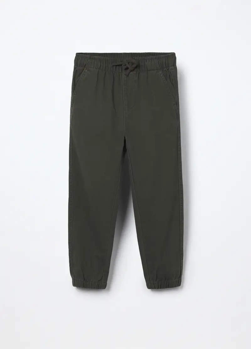 Jogger In Puro Cotone Bambino, Verde militare