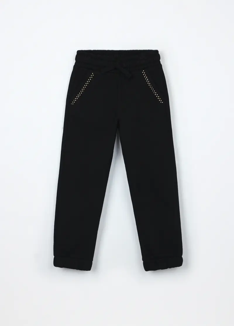 Jogger In Puro Cotone Fleece Bambina, Nero