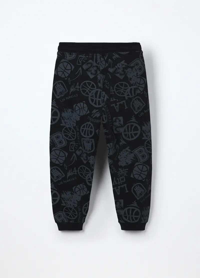 Jogger In Puro Cotone Fleece Bambino, Nero stampa 1 miniatura 2