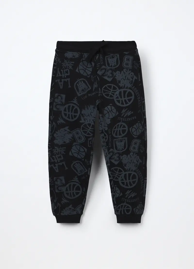 Jogger In Puro Cotone Fleece Bambino, Nero stampa 1