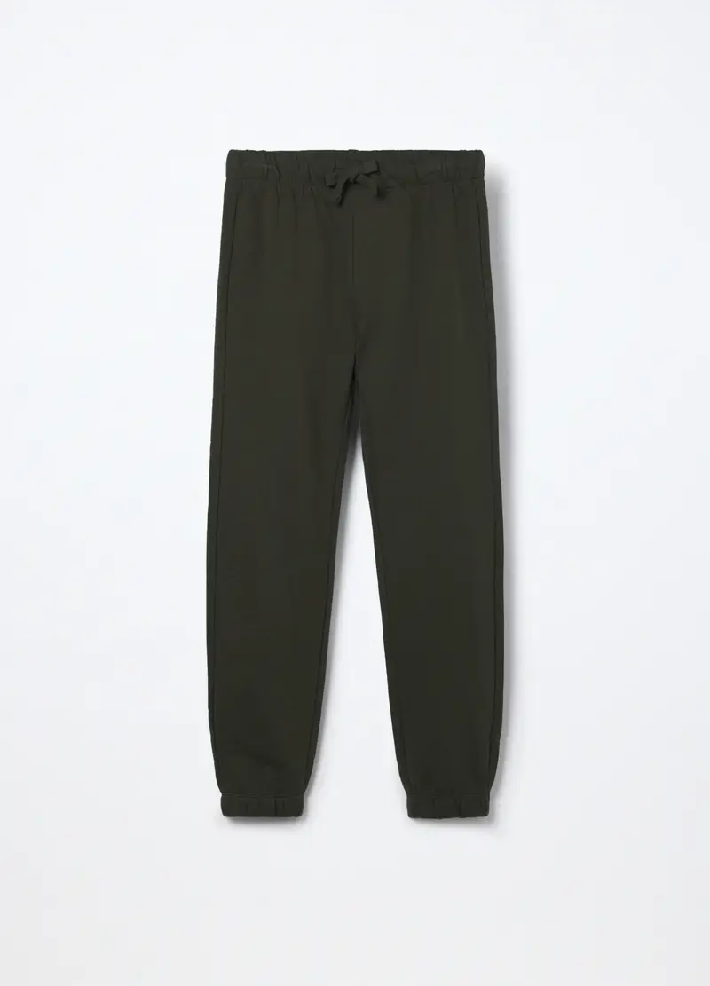 Jogger In Puro Cotone Fleece Bambino, Verde oliva