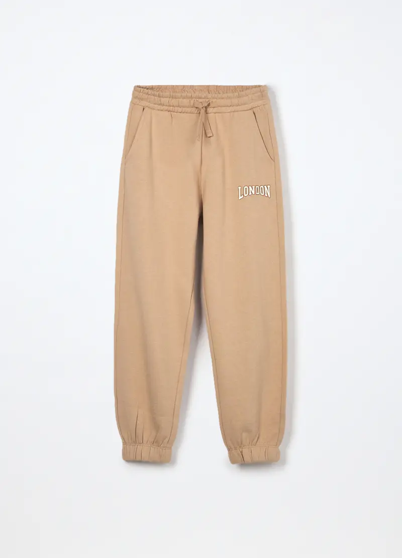 Jogger In Puro Cotone Fleece Ragazza, Bambina, Beige chiaro