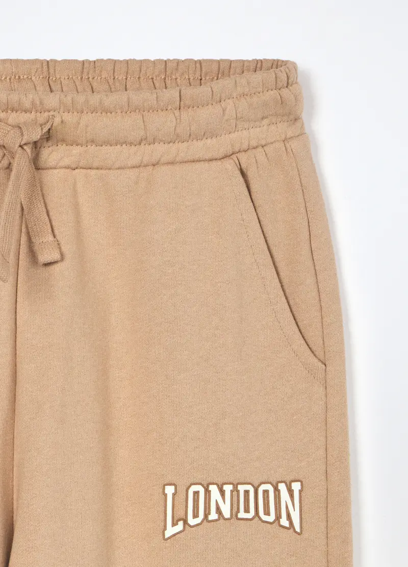 Jogger In Puro Cotone Fleece Ragazza, Bambina, Beige chiaro miniatura 3
