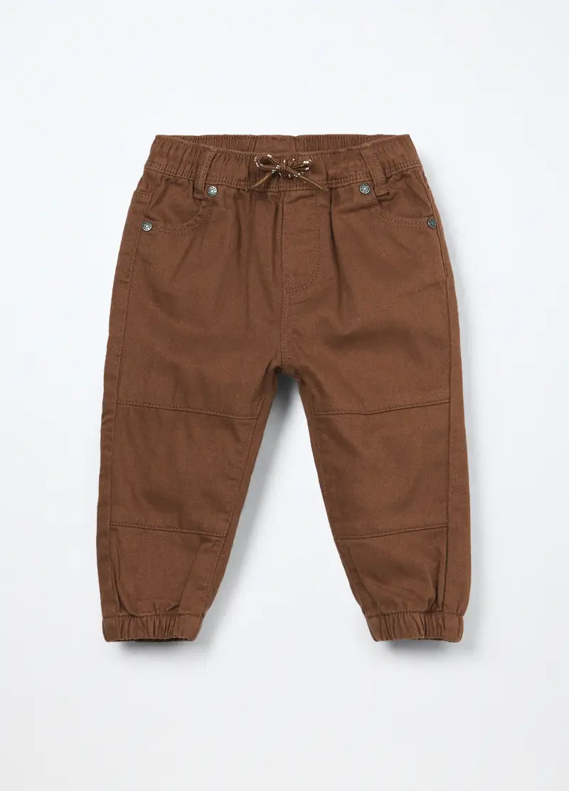 Jogger In Twill Di Cotone Stretch Neonato, Bambino, Marrone cioccolato