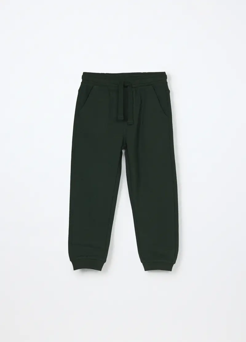 Jogger Misto Cotone Fleece Bambino, Verde scuro