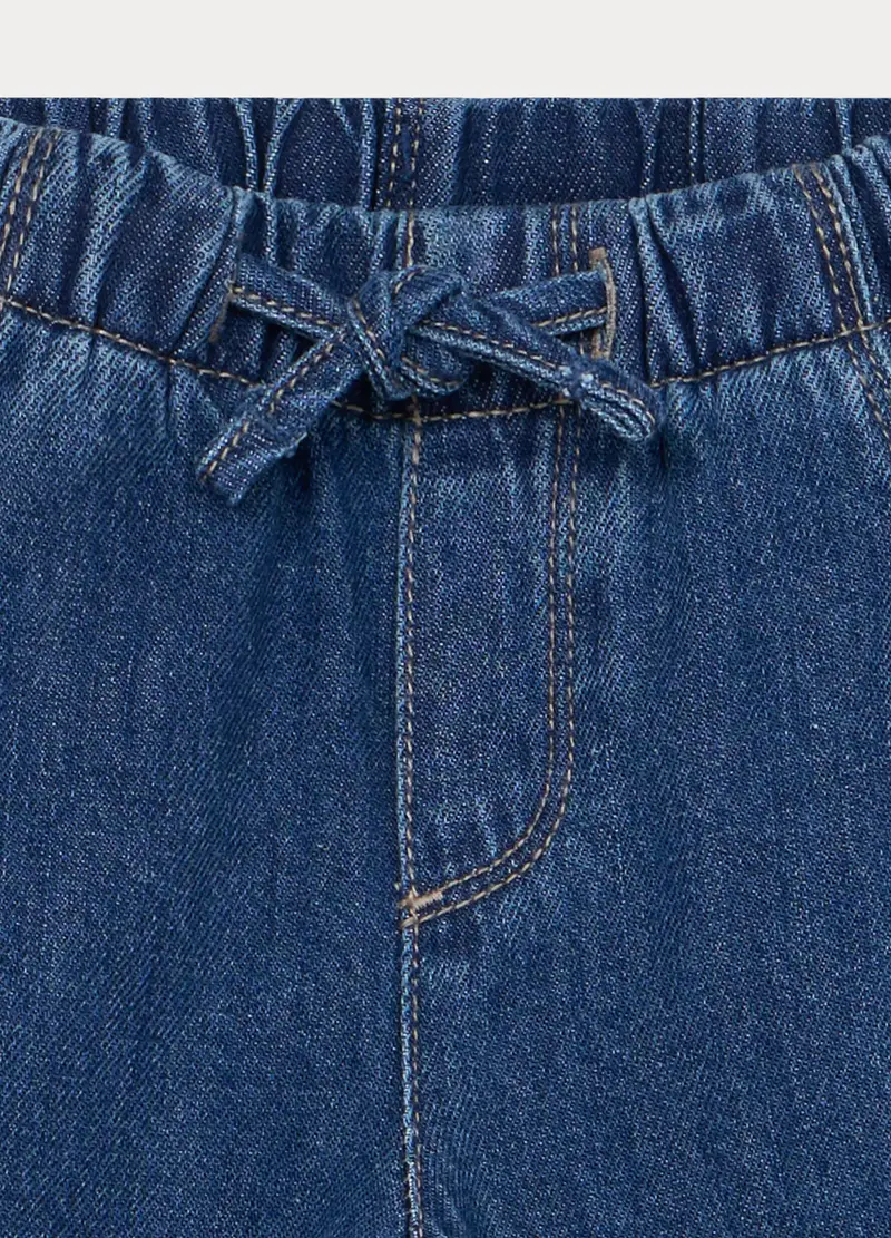 Jogger Wide Leg In Denim Misto Cotone Bimba, Bambina, Blu denim miniatura 3