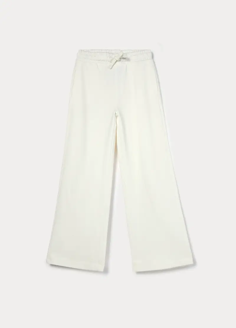 Jogger Wide Leg In French Terry Di Puro Cotone Ragazza, Bambina, Bianco panna