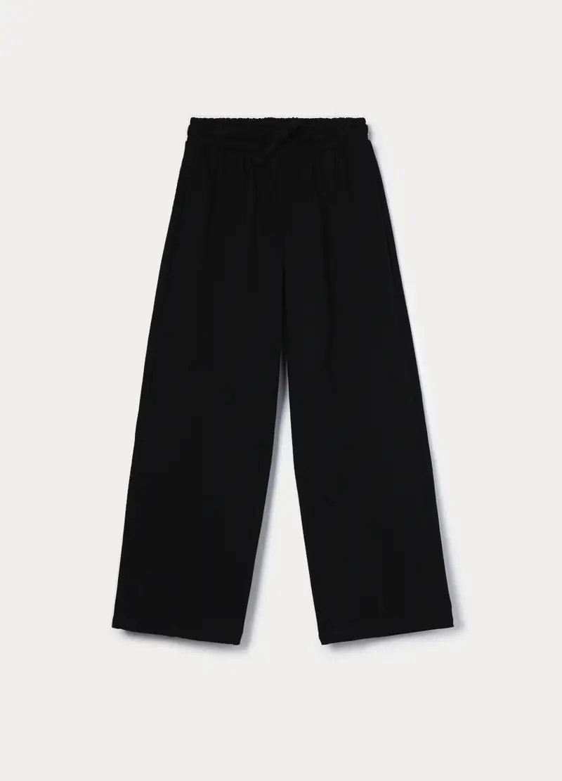Jogger Wide Leg In French Terry Di Puro Cotone Ragazza, Bambina, Nero