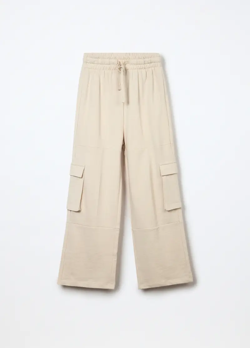 Jogger Wide Leg In Puro Cotone Ragazza, Bambina, Beige chiaro