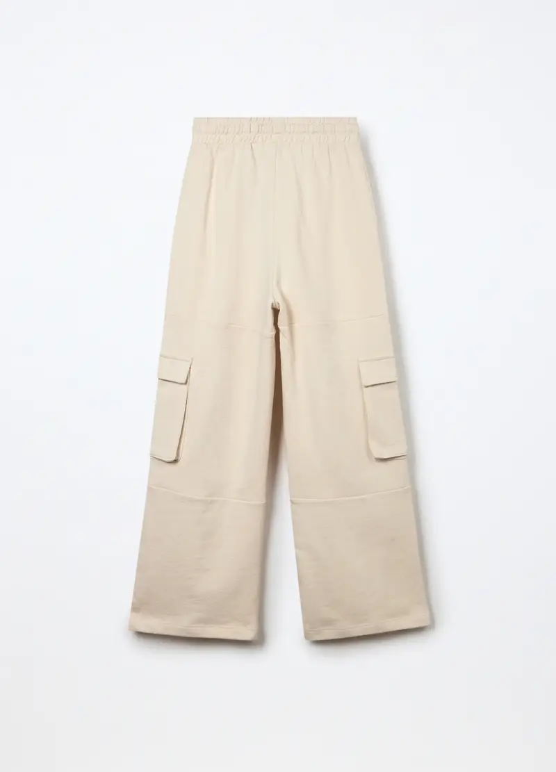 Jogger Wide Leg In Puro Cotone Ragazza, Bambina, Beige chiaro miniatura 2