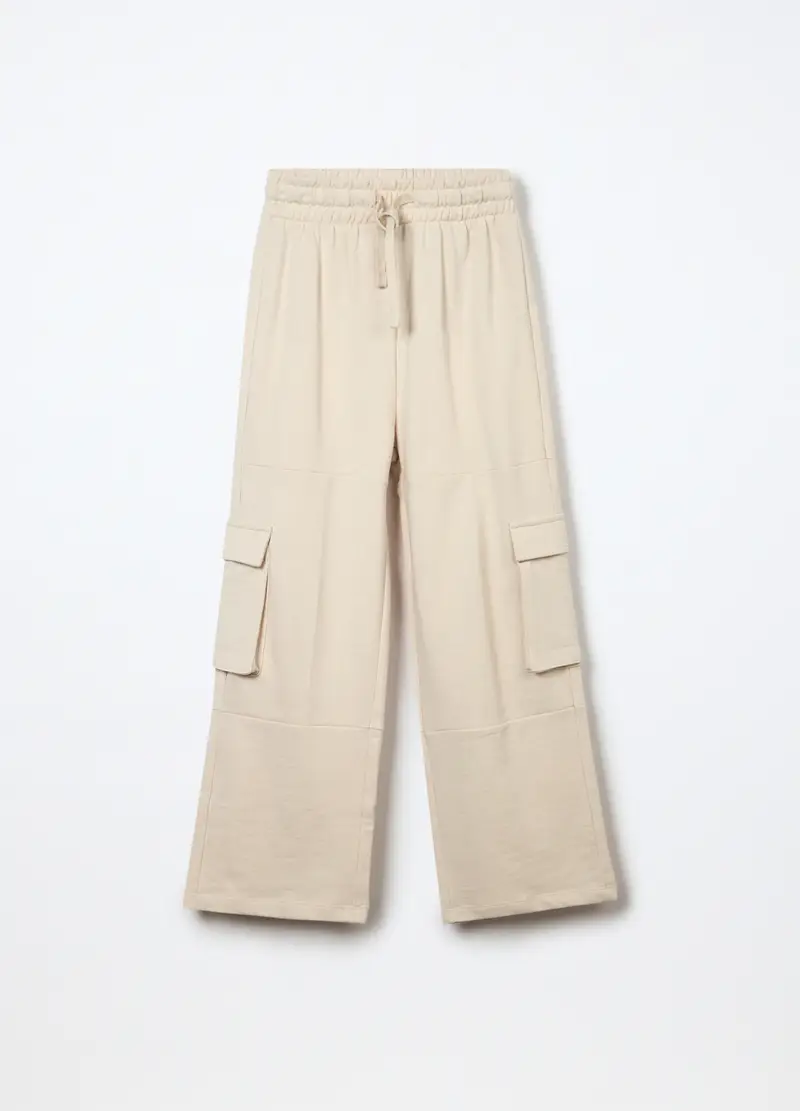 Jogger Wide Leg In Puro Cotone Ragazza, Bambina, Beige chiaro